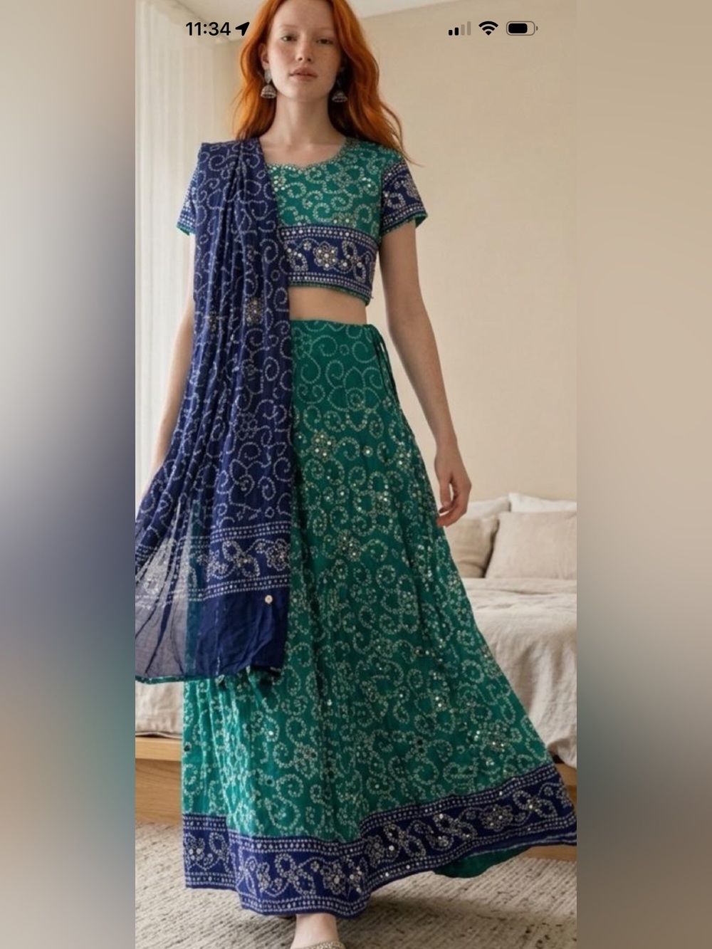 Green and blue Bandhani lehenga
Sequence embroidery lehenga Garba #Navratri beau